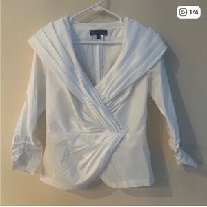 Tadashi Shoji White Asymmetrical Wrap Blouse with Sailor Collar